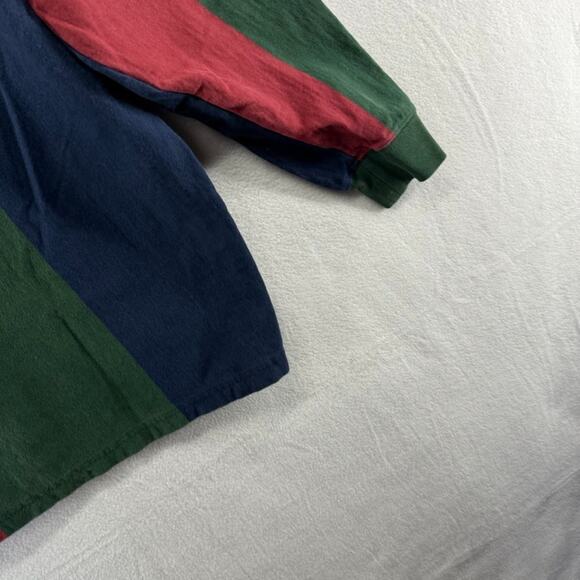 Vintage Woolrich Rugby Shirt mens Large Green Red Striped Thick Heavy Preppy 90s - Picture 8 of 9